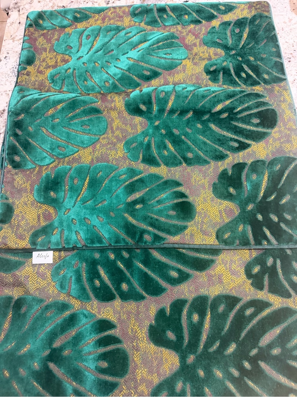 Alerfa 18 X 18”  Green Teal Leaf Embroidery Cut Velvet Throw Pillow Covers Set 2